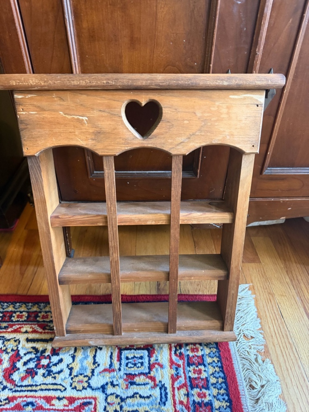 VTG Wooden Wall Shelf 9 Pocket Curio/Knick knack/wall Pocket Heart Cut Out